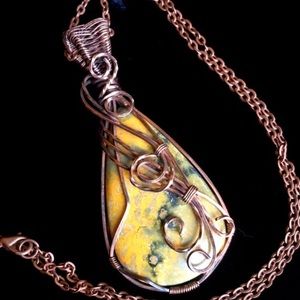 Bumblebee Jasper Copper Wire Wrapped Pendant